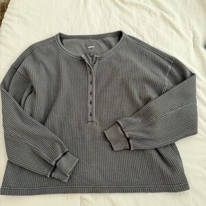 Gray Long Sleeve Henley Top womens